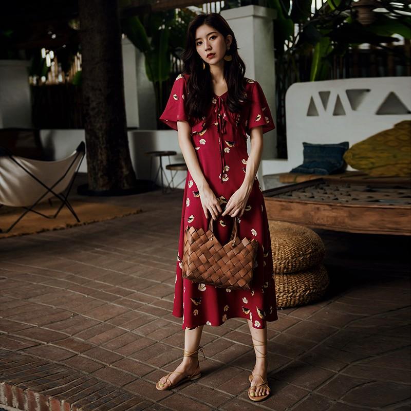 Red floral sale short sleeve dress