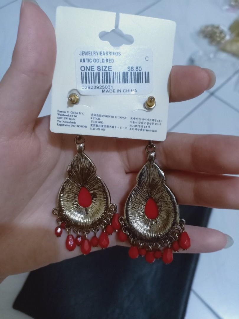 Forever 21 red earrings Fesyen Wanita Perhiasan di Carousell