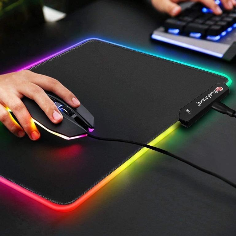 Gaming Mouse Mat with RGB Lighting, 7 LED Colours, 10 Lighting Modes ...
