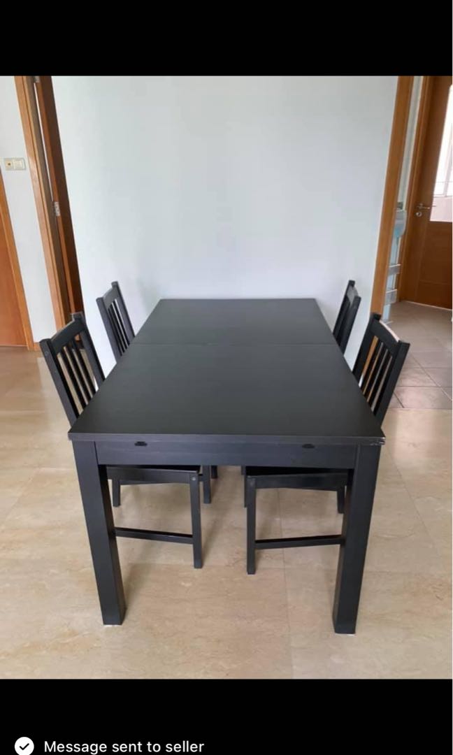 IKEA EXTENDABLE DINING TABLE + 4 CHAIRS, Furniture & Home Living