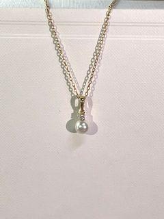 正品Mikimoto鑲鑽珍珠項鍊18k金