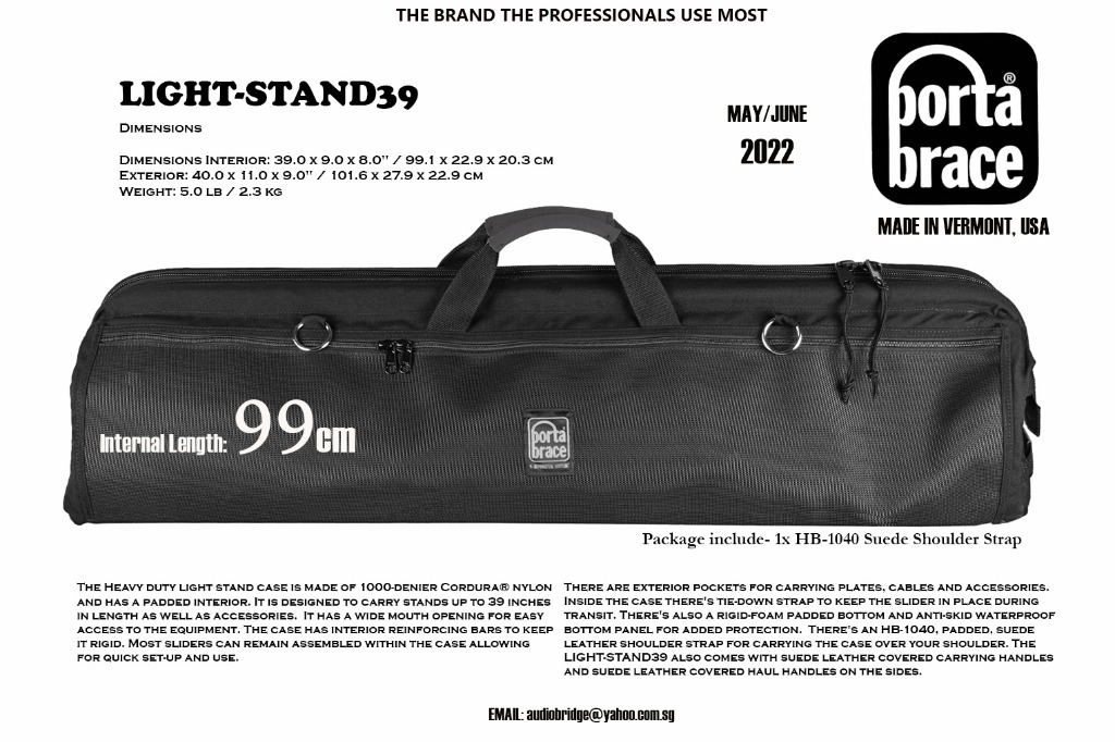 PortaBrace LIGHTSTAND39 HeavyDuty Light Stand Case Simple Design and LongLasting Materials