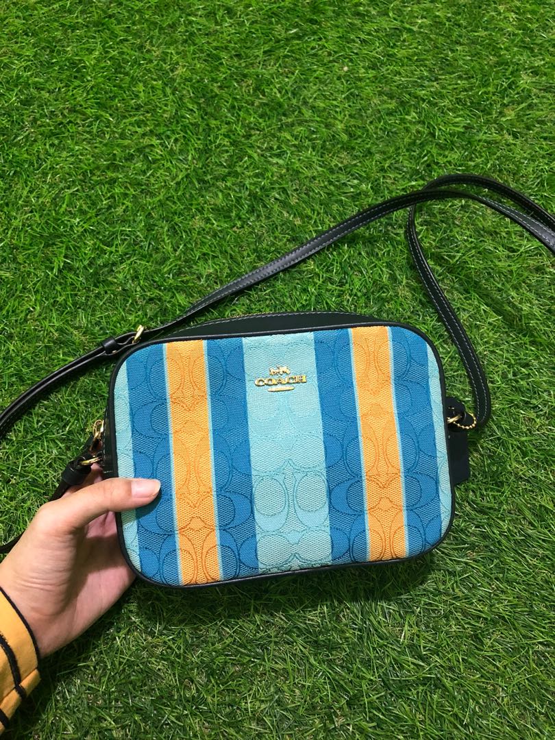 Preloved COACH C4222 Signature Jacquard Stripes Mini Camera Bag Blue