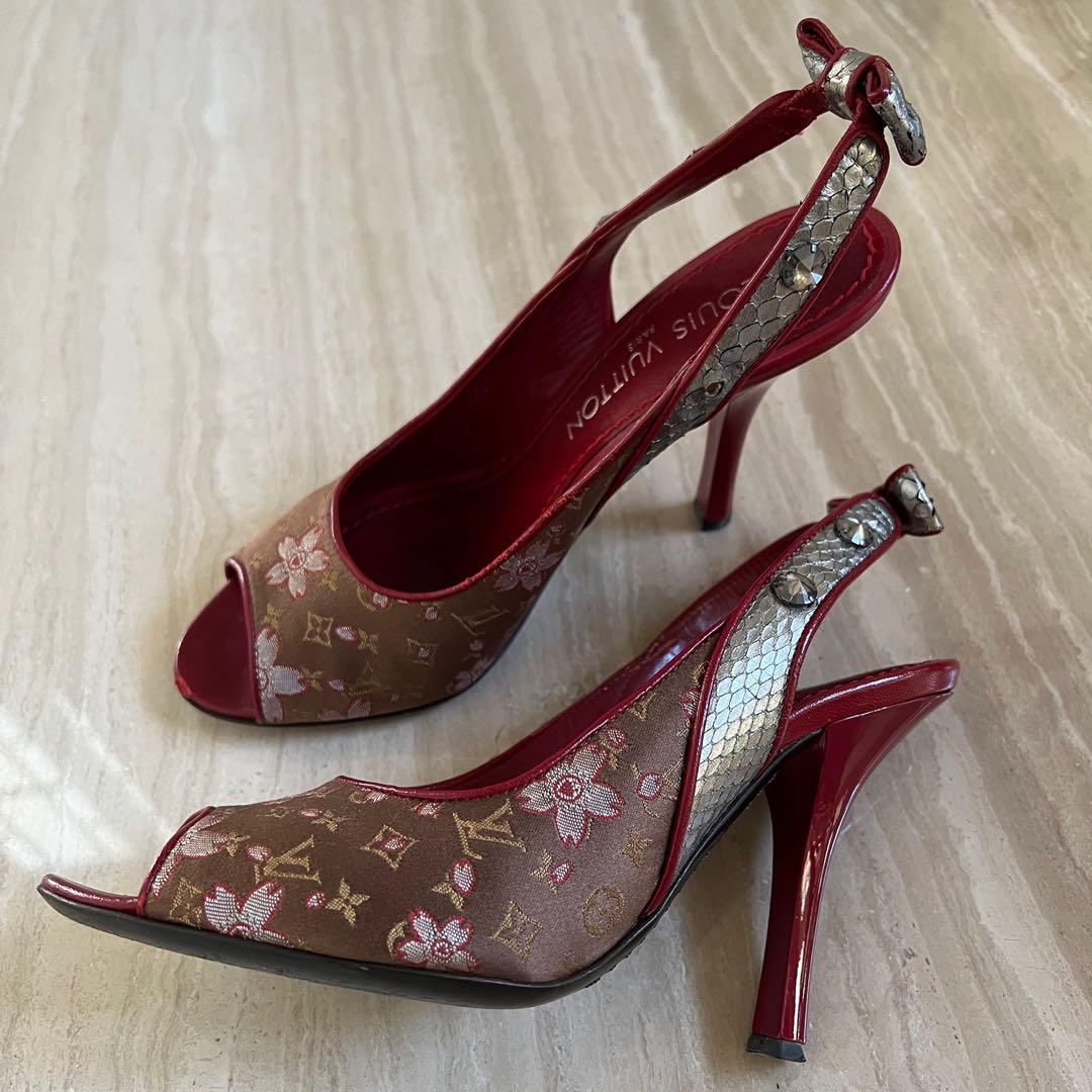 Louis Vuitton, Shoes, Louis Vuitton Satin Cherry Blossom Peeptoe Heels