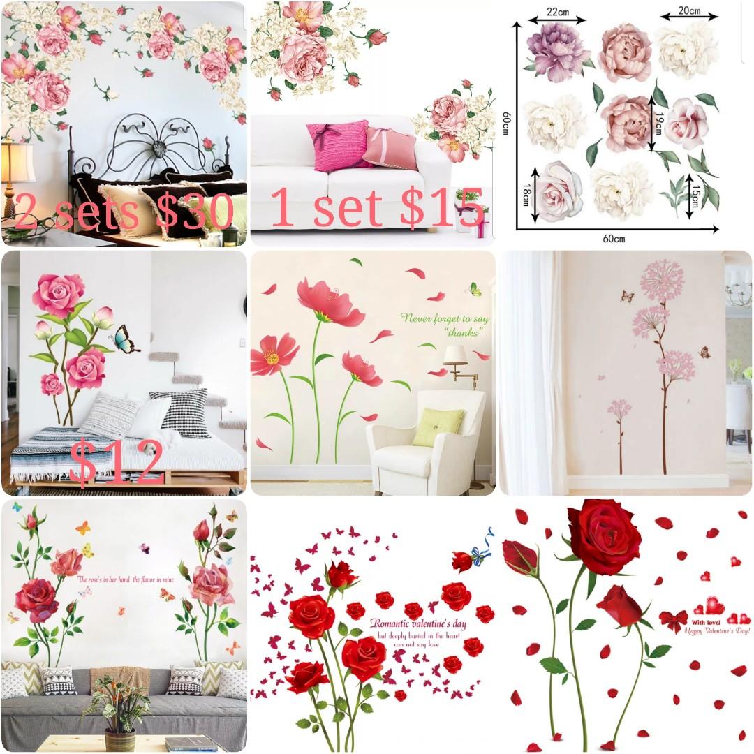 Romantic Sakura peach blossom wall stickers decoration warm living room
