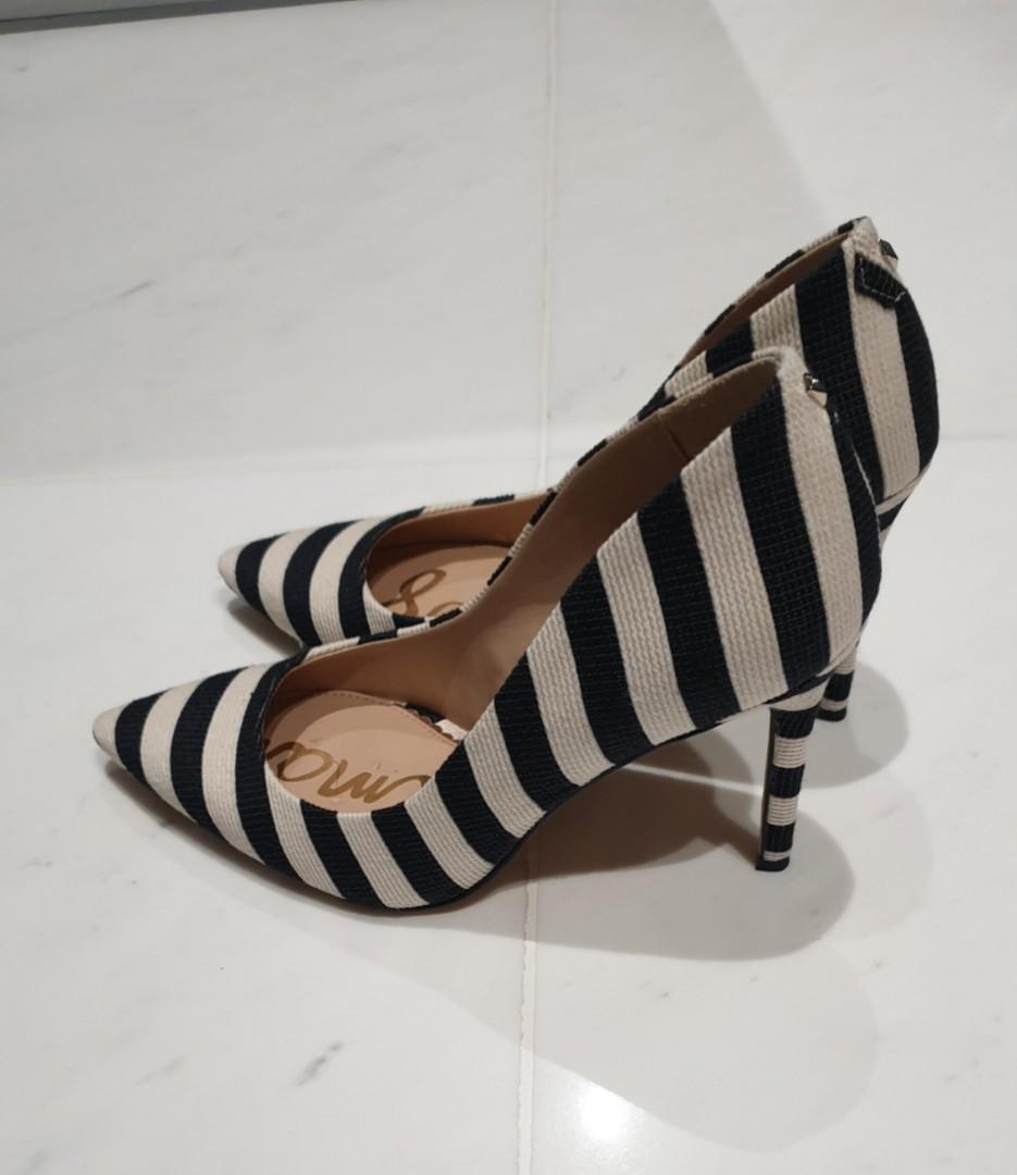 Sam Edelman striped canvas Hazel pointed toe heels 3.75
