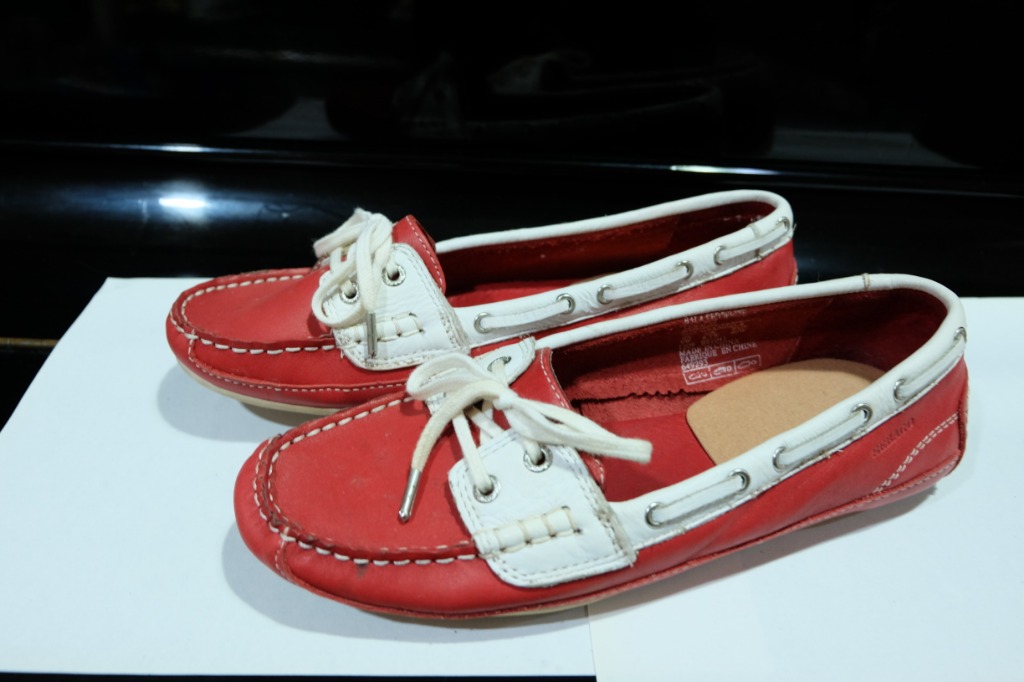 Sebago Bala Red White Womens Femmes Boat Shoes Women s