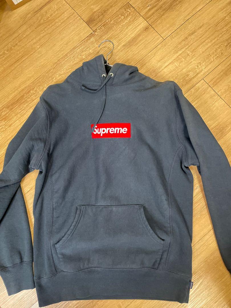 supreme supreme box logo hoodie size m navy, 男裝, 上身及套裝