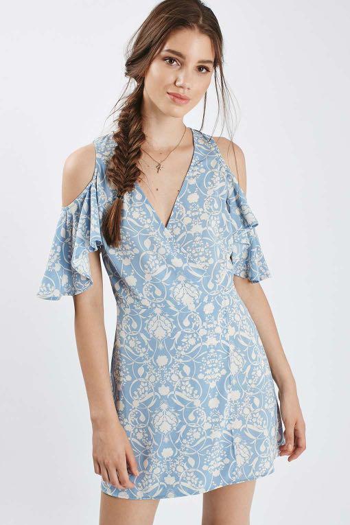 Topshop blue floral wrap dress outlet