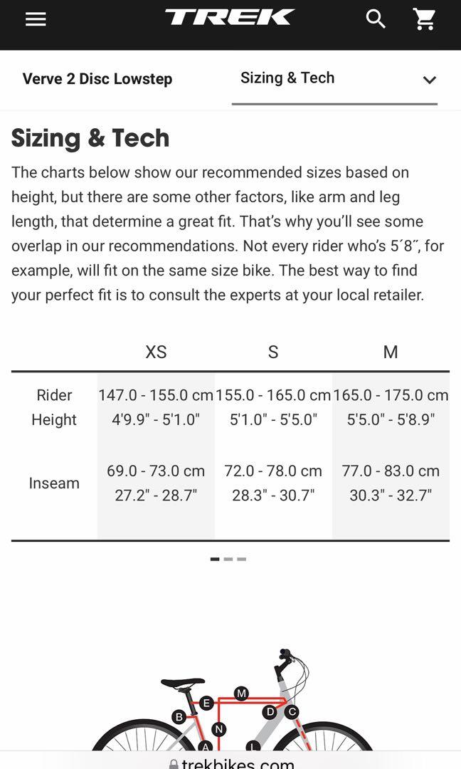 Trek verve 2 size sale chart