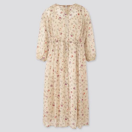 uniqlo chiffon 3/4 sleeve dress Uniqlo Uniqlo WOMEN CHIFFON PLEATED 3/4-SLEEVE DRESS 39.90