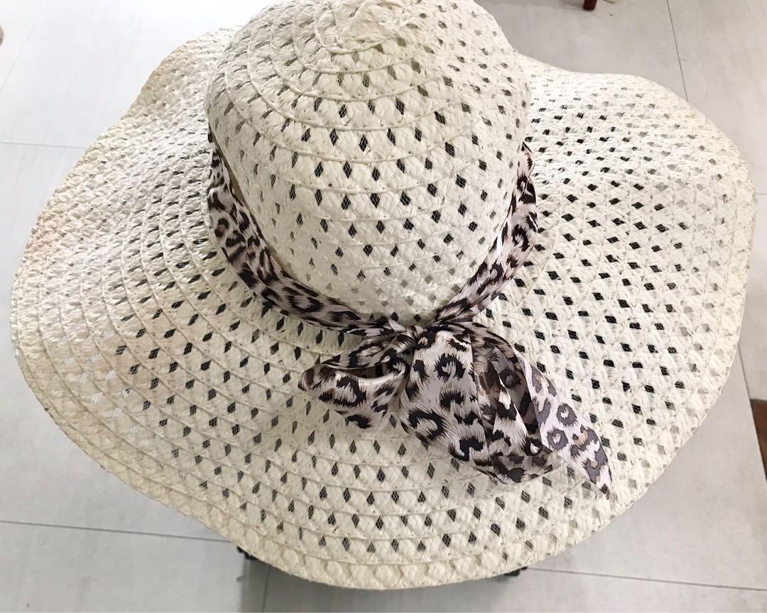 White Beach Hat with Ribbon, Women's Fashion, Watches & Accessories