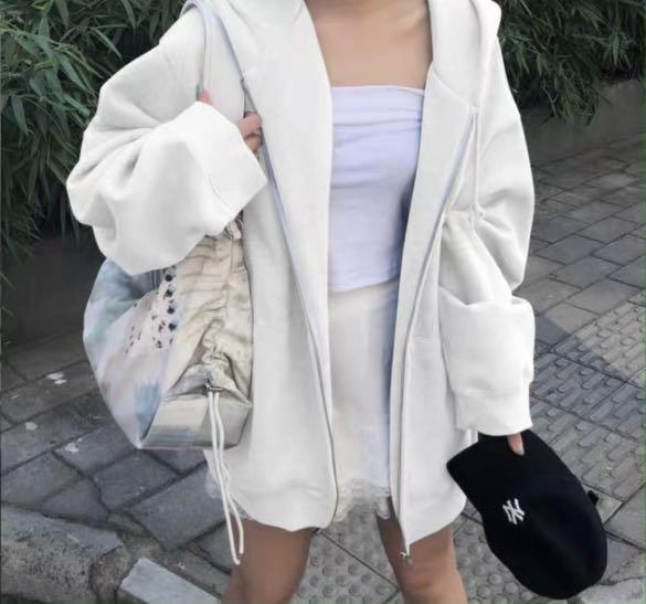 white oversized jacket with hood Women s Fashion Coats Jackets
