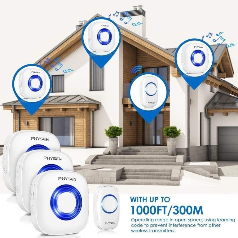 Wireless Doorbell, PHYSEN CW Wireless Door Bell Door Chime with 1 Push