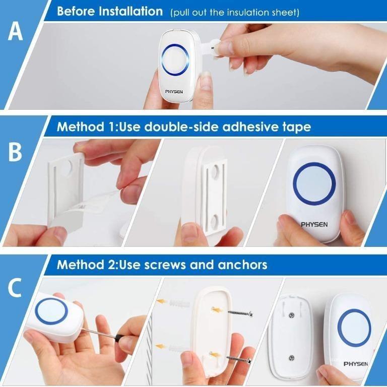 Wireless Doorbell, PHYSEN CW Wireless Door Bell Door Chime with 1 Push