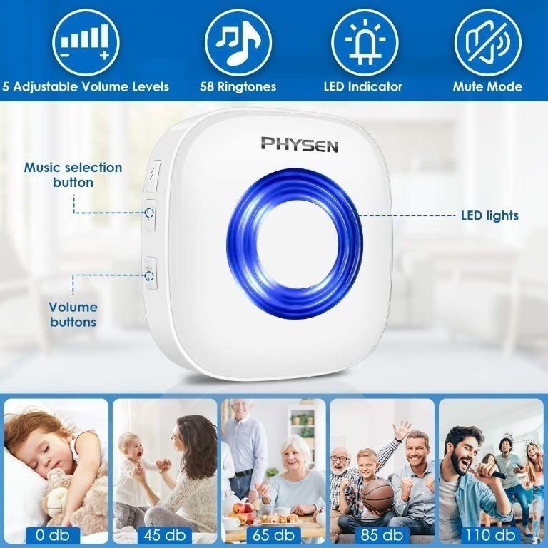 Wireless Doorbell, PHYSEN CW Wireless Door Bell Door Chime with 1 Push