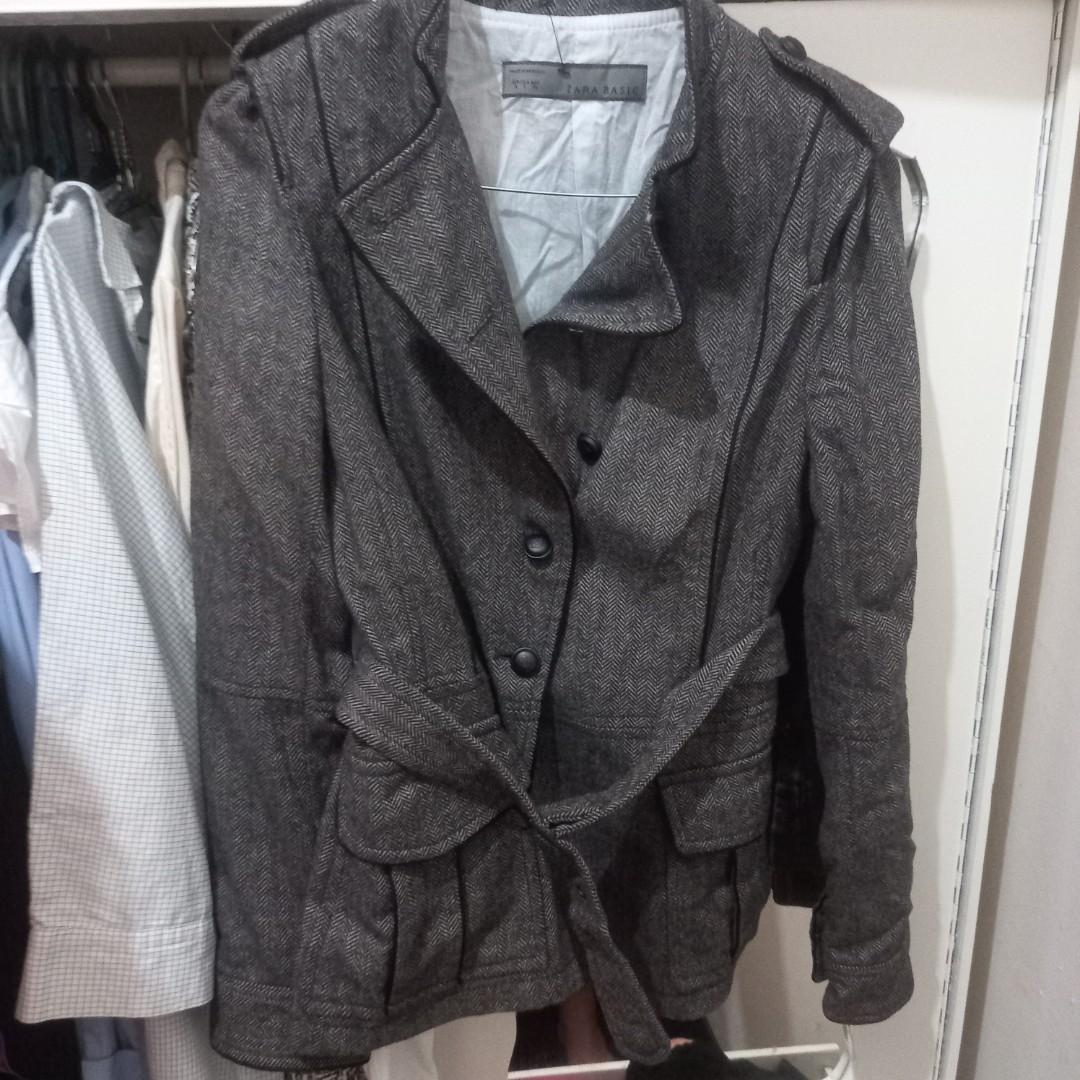 Zara herringbone wool blazer, Fesyen Wanita, Pakaian Wanita, Atasan di