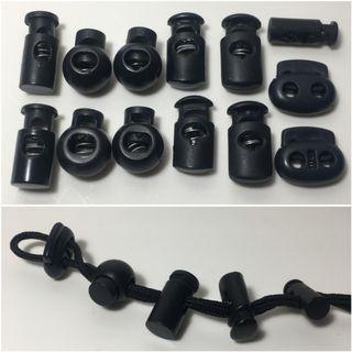 13 pieces, 5 kinds of black plastic lanyard spring adjusters / cord lock / stopper set