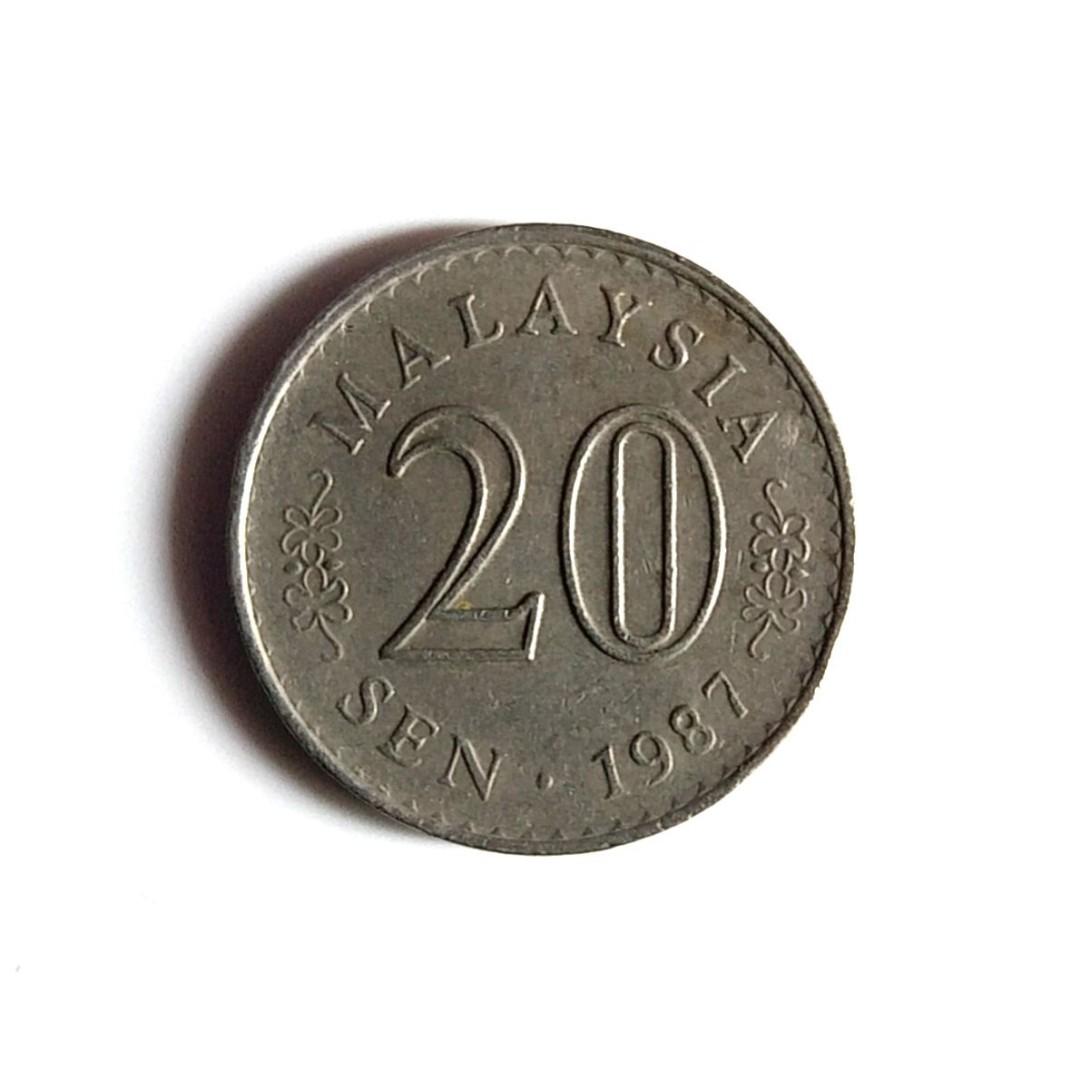 馬來西亞錢幣> 1987 Malaysia 20 Sen “Agong” Copper-nickel Coin (Circulated  已流通)(Ref#: Ml20s87_01LC), 興趣及遊戲, 收藏品及紀念品, 錢幣- Carousell
