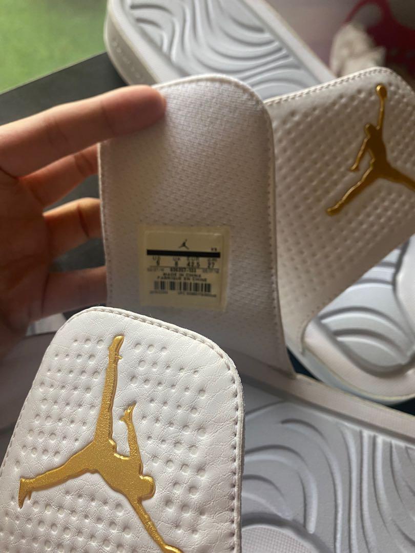White and clearance gold jordan slides