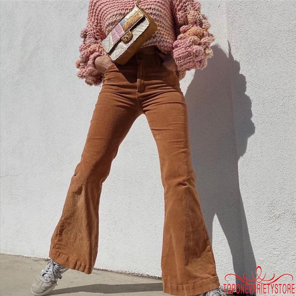 High Waisted Brown Flare Pants, Women's Fashion, Bottoms, Jeans on Carousell