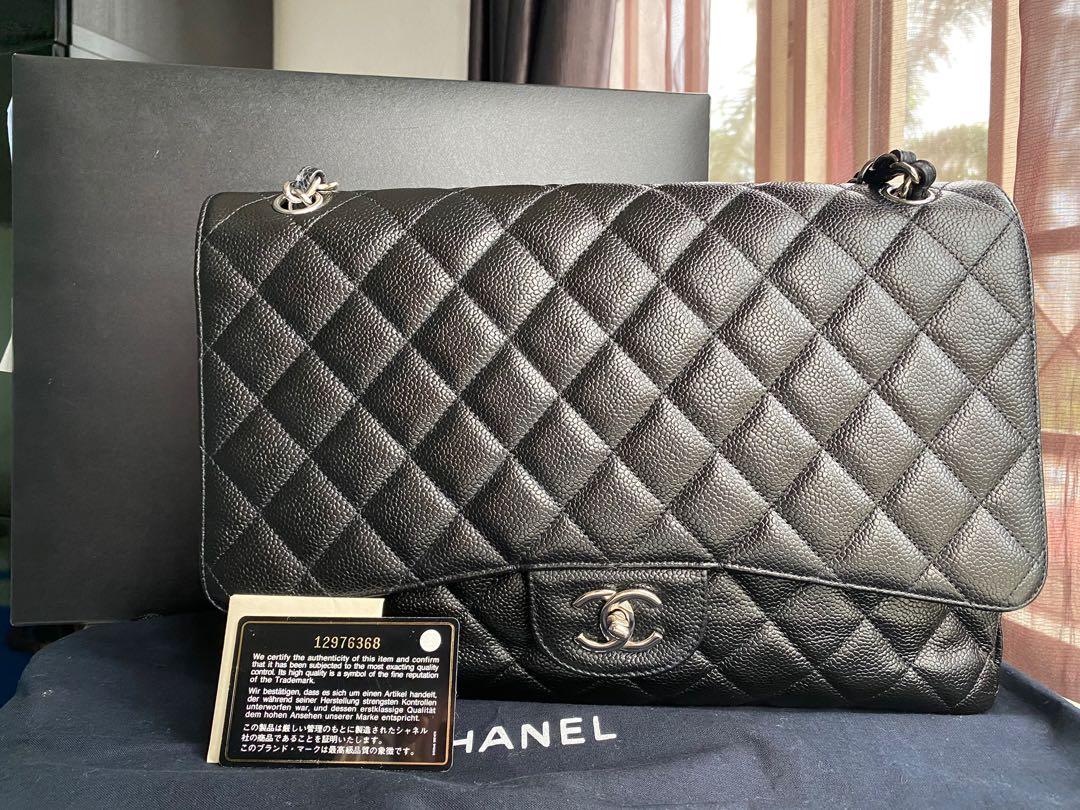 Chanel Maxi Black Caviar Single Flap in SHW, Luxury, Bags & Wallets on  Carousell