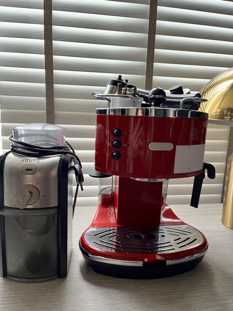 Delonghi coffee machine and KRUPS grinder, Furniture & Home Living