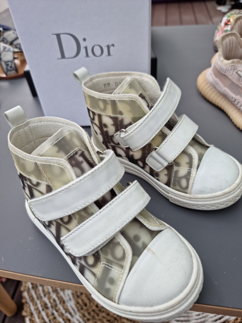 B27 Kids MidTop Sneaker Gray and White Smooth Calfskin with Beige and  Black Dior Oblique Jacquard  DIOR