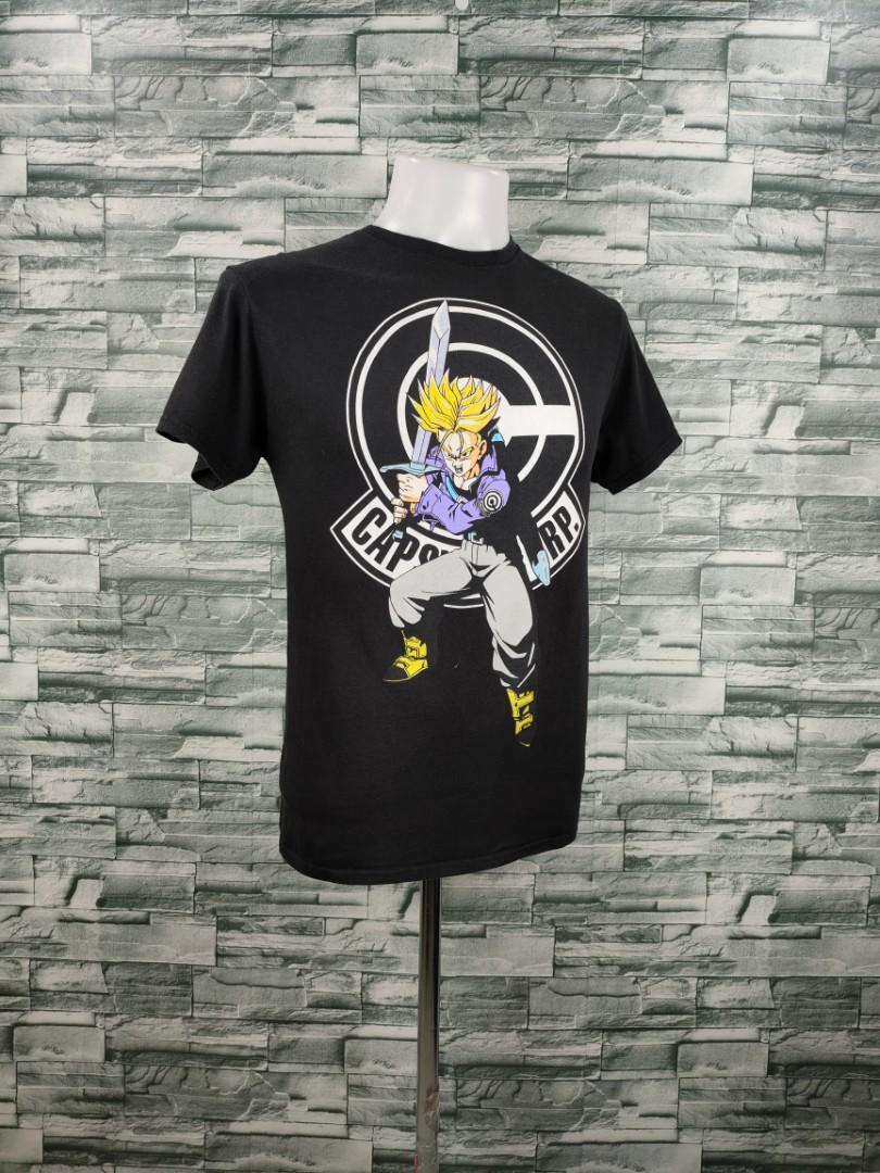 Dragon Ball Z Trunks Capsule Corp Logo Background Black Shirt, Men's