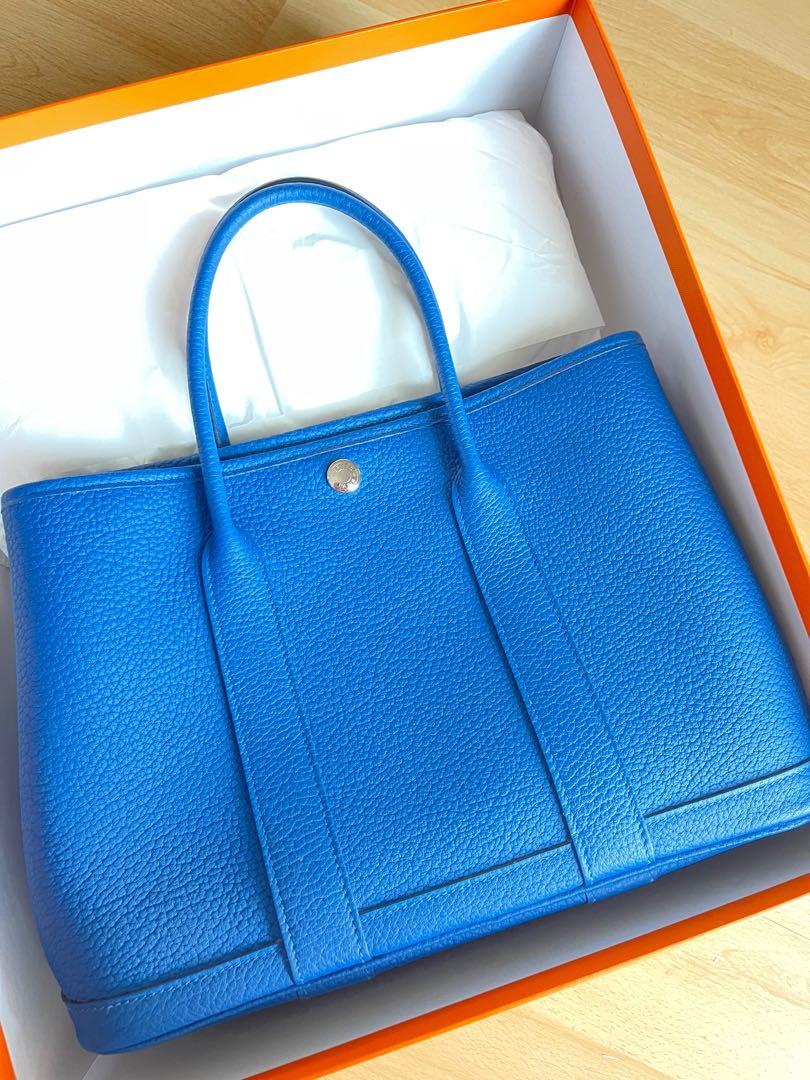 Hermes Garden Party 30 Bleu Indigo PHW Stamp U Top Handle Handbag -  Chronostore