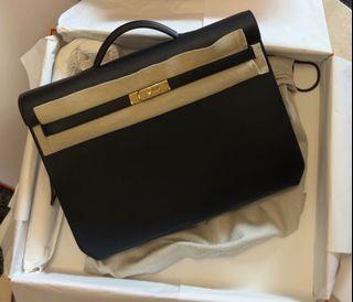Hermes Kelly Depeches HSS 38 Briefcase Blue Electric Gold Hardware