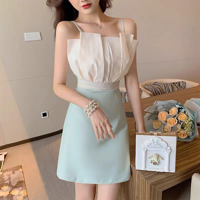 Korean Summer Style A Line Dress With Tulip Flap And Sage Green Bottom,  Women'S Fashion, Dresses & Sets, Dresses On Carousell