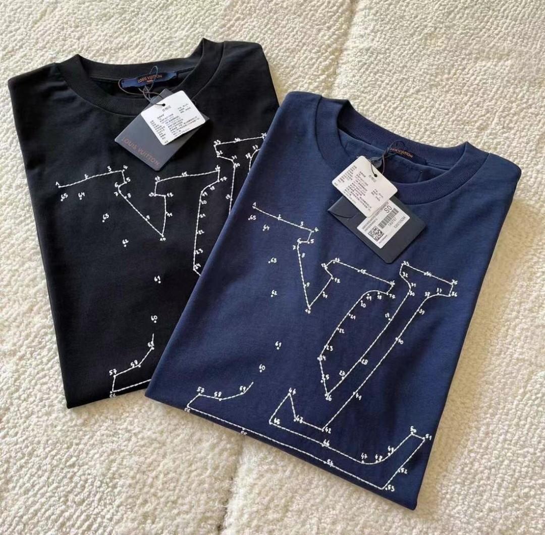 LV stitch print and embroidered tee, Men's Fashion, Tops & Sets, Tshirts &  Polo Shirts on Carousell