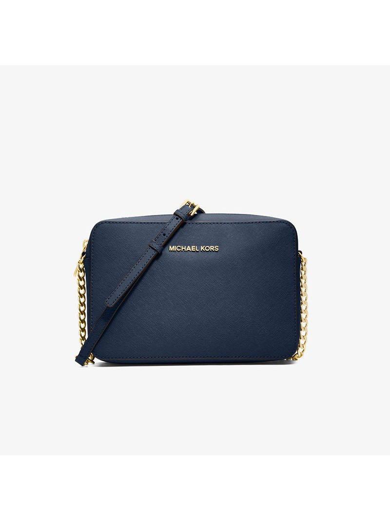 Michael Kors Jet Set Large Saffiano Leather Crossbody Navy Blue Bag,  Women's Fashion, Bags & Wallets, Cross-body Bags on Carousell