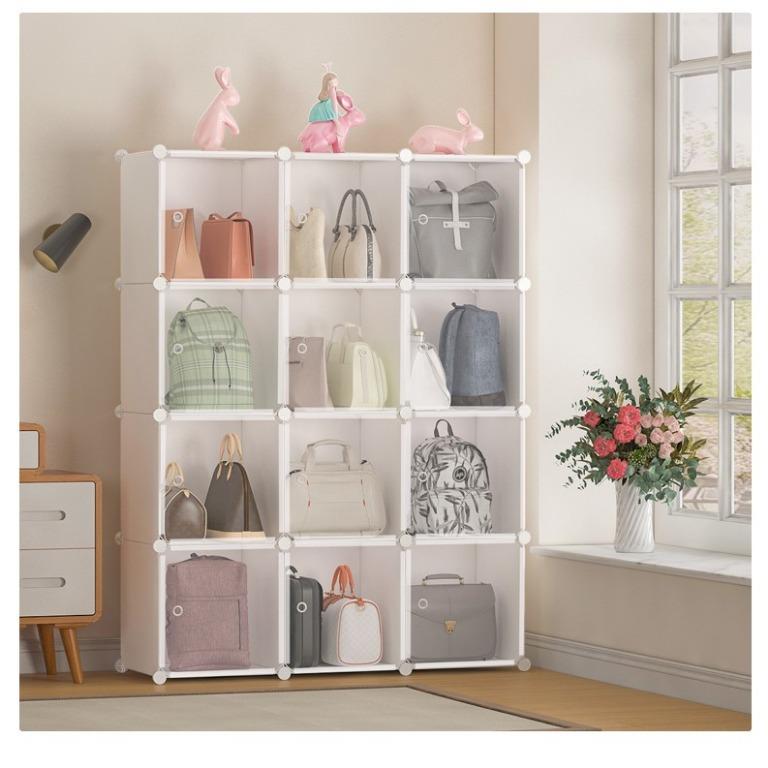 LANGRIA 3-Tier Closet Organizer Shelf 6-cube Cabinet Bookcase with Translucent P 