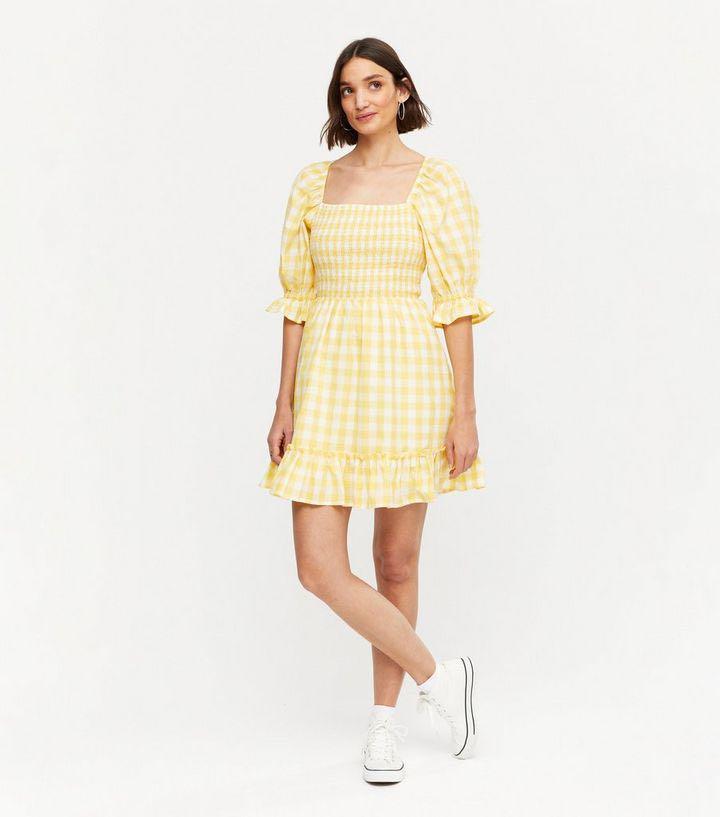 New Look Yellow Gingham Mini Dress Women s Fashion Dresses