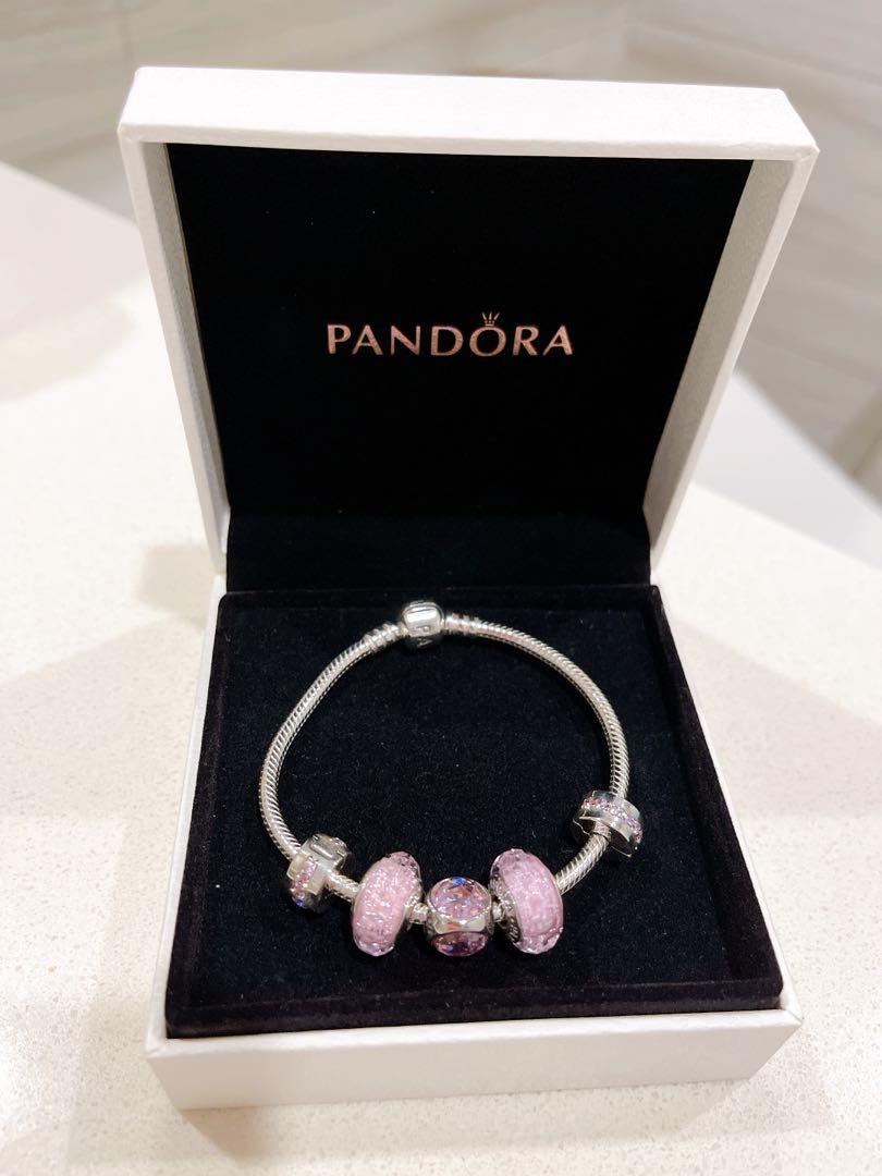 Pandora Bracelet with 5 pink charms, Luxury, Accessories on Carousell