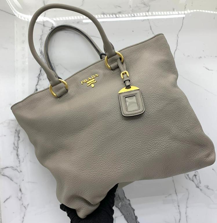 PRADA 1BG865 GREY LEATHER 2WAY SHOPPING TOTE BAG 227007956