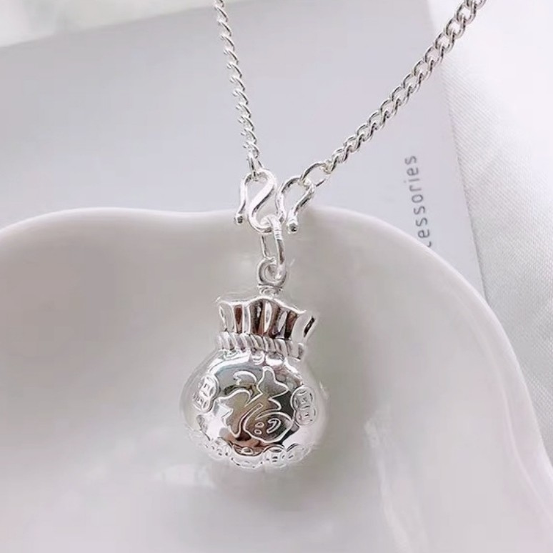 足銀S999純銀福袋錢袋吊墜項鍊小馬鞭鏈頸鏈🔴含銀量99.9%比925更