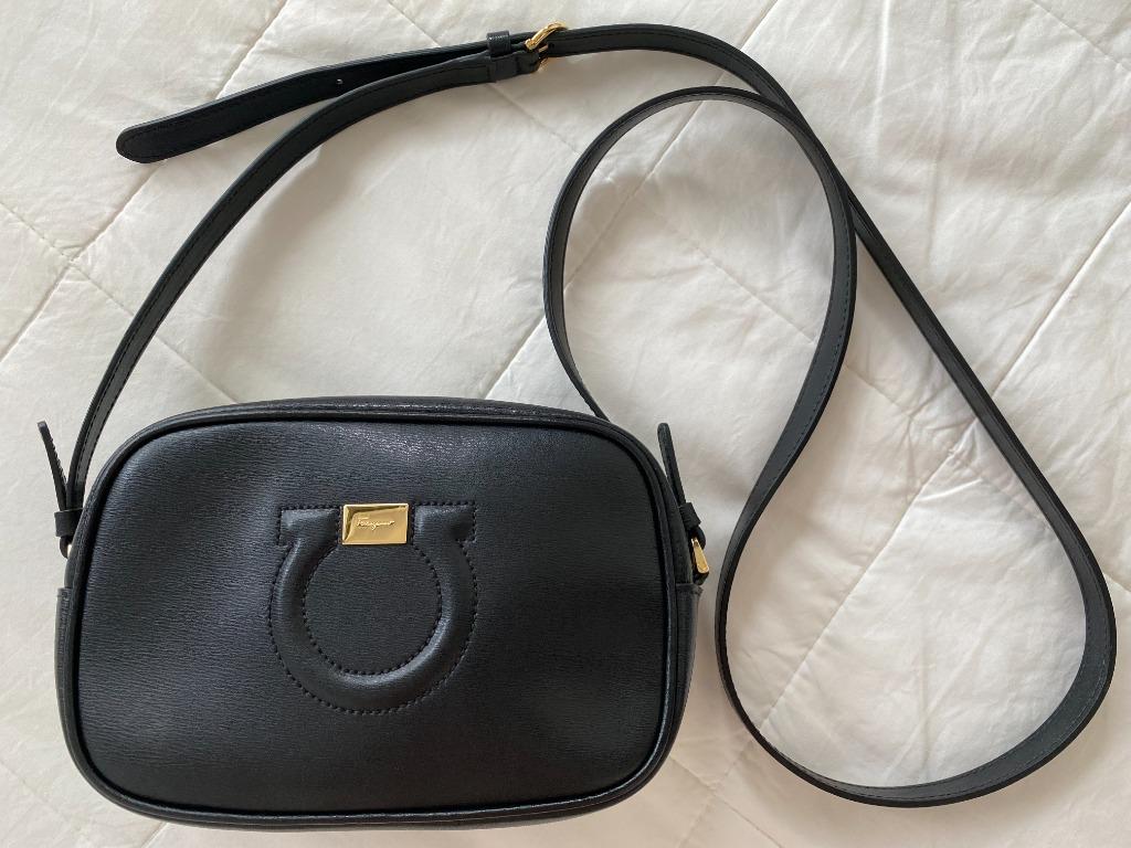 Salvatore Ferragamo Canvas Calfskin Gancini Bag Black