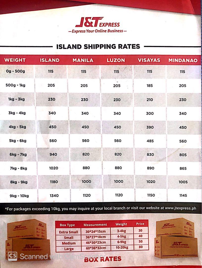 J t International Shipping Rate