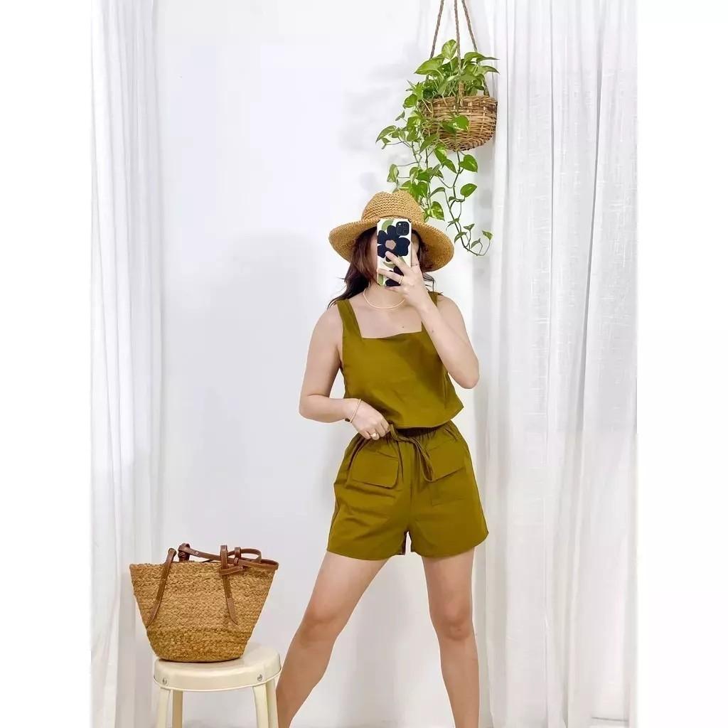 Summer coords/olive green color (Category: Sets or Coordinates) located in Angeles City. Submitted by mangareader (Listing ID 1155824135, Image 2). Description: Preloved coordinate for sale! Once used lang nung time na nagouting po kami (04.14.2022) :) Orig price is 370. last price napo Best fit small to semi large Cute in actual, panget lang po body shape ko! :> Actual photos are posted. Thank you :).