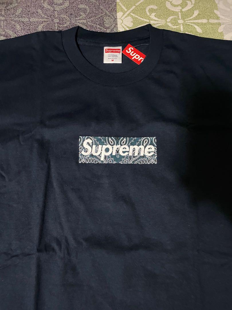 全新Supreme Bandana Box Logo Tee (Navy), 男裝, 上身及套裝, T-shirt