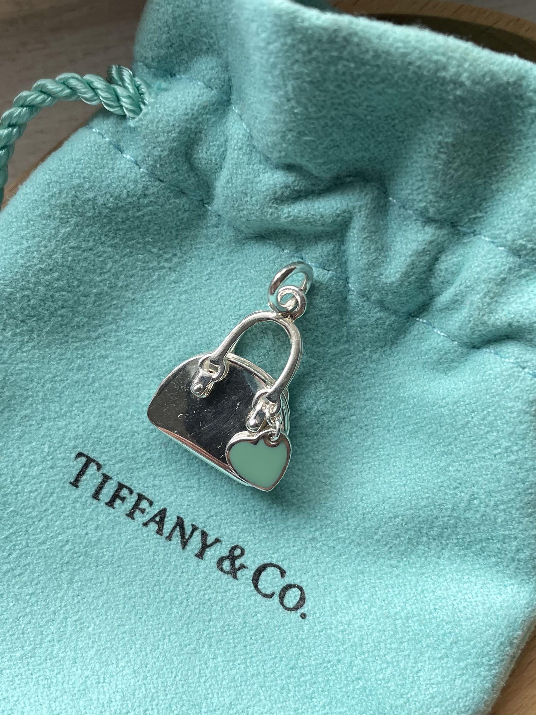 Handbag charm in sterling silver with Tiffany Blue® enamel finish.