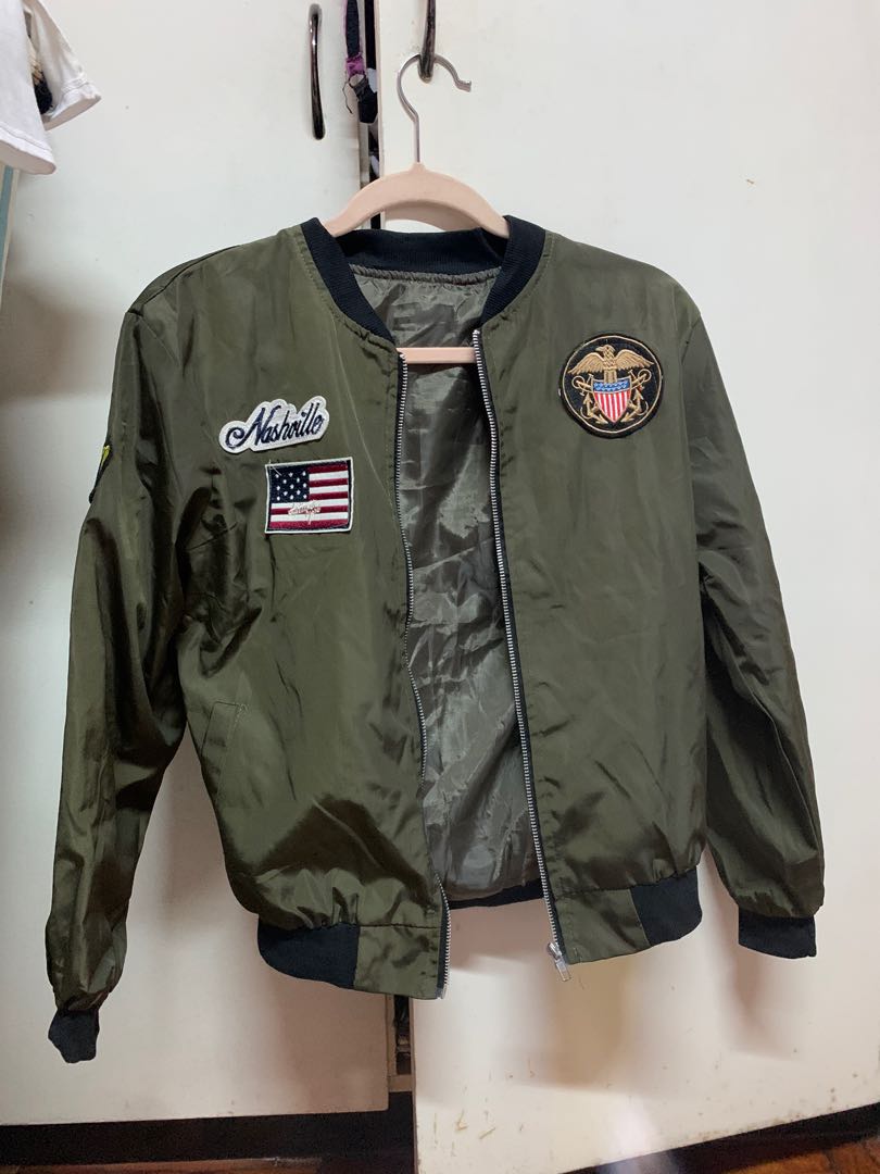 Unisex Patch Bomber Jacket, Women's Fashion, Coats, Jackets and