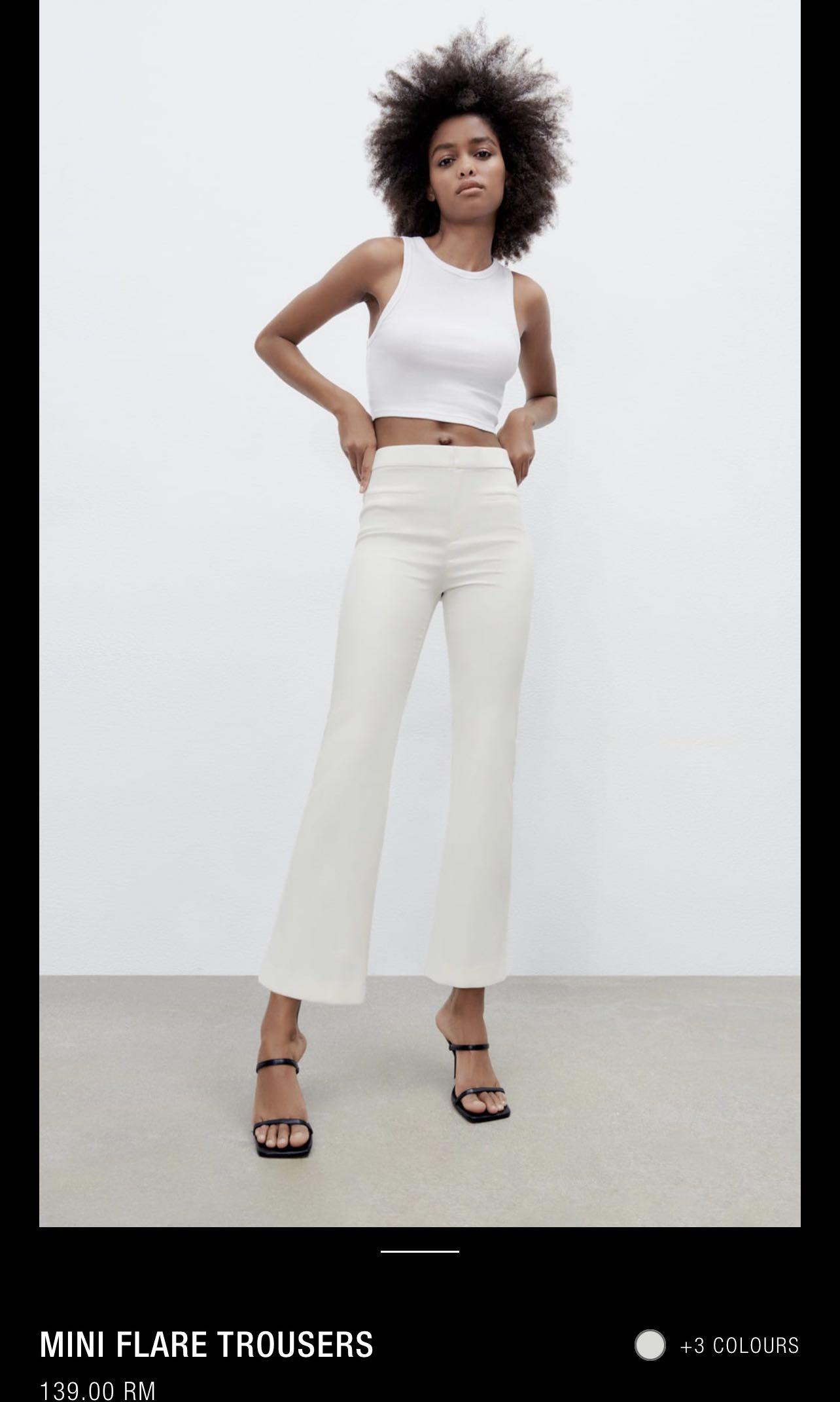 Zara | Pants & Jumpsuits | New Zara Mini Flare Pants Pastel Pale Neon Green  High Rise Trousers Dress Cotton | Poshmark