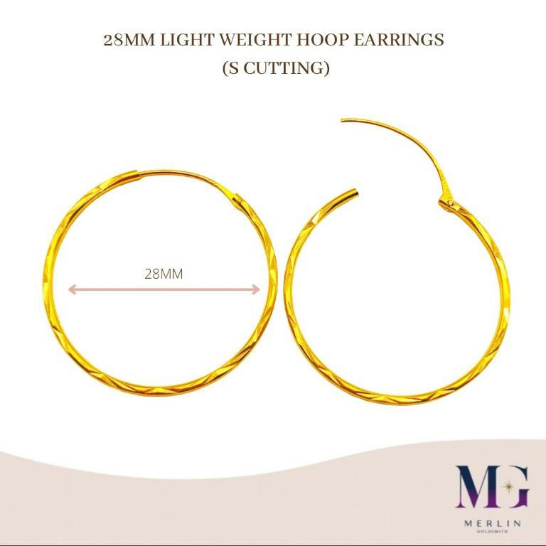916 Gold 28MM Light Weight S Cutting Hoop Earrings Women s
