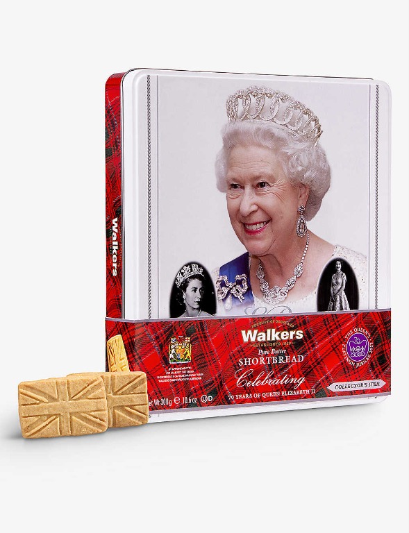 )英女皇限量版 WALKERS Platinum Jubilee shortbread 餅乾 tin 300g, 嘢食 & 嘢飲, 禮品籃和禮