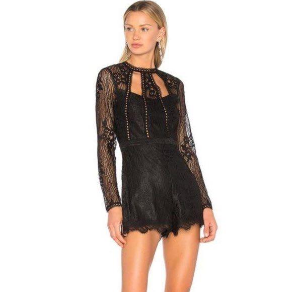 Alexis Annora Black Lace Romper Open Back XS