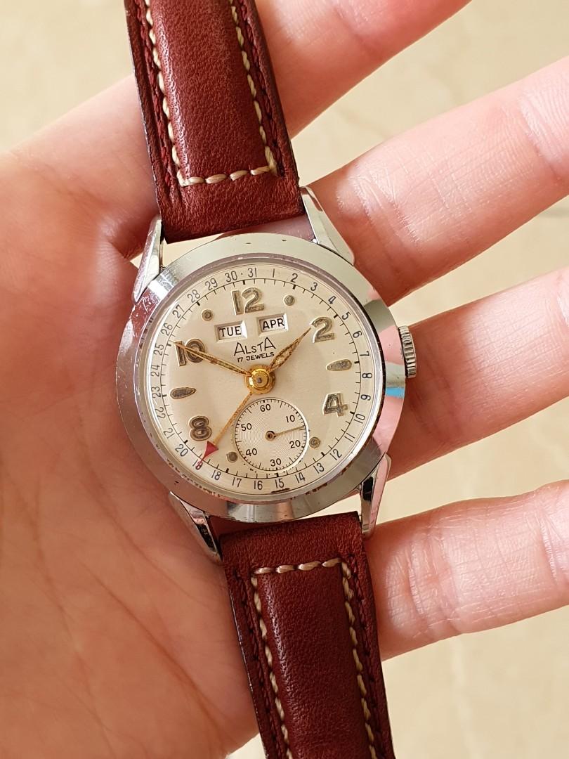Alsta Triple Date Calendar Pointer vintage Swiss watch rare Men s